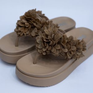 Tan Blossom Wedge Sandals - Image 3