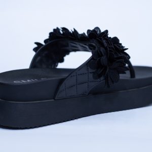 Black Blossom Wedge Sandals - Image 6